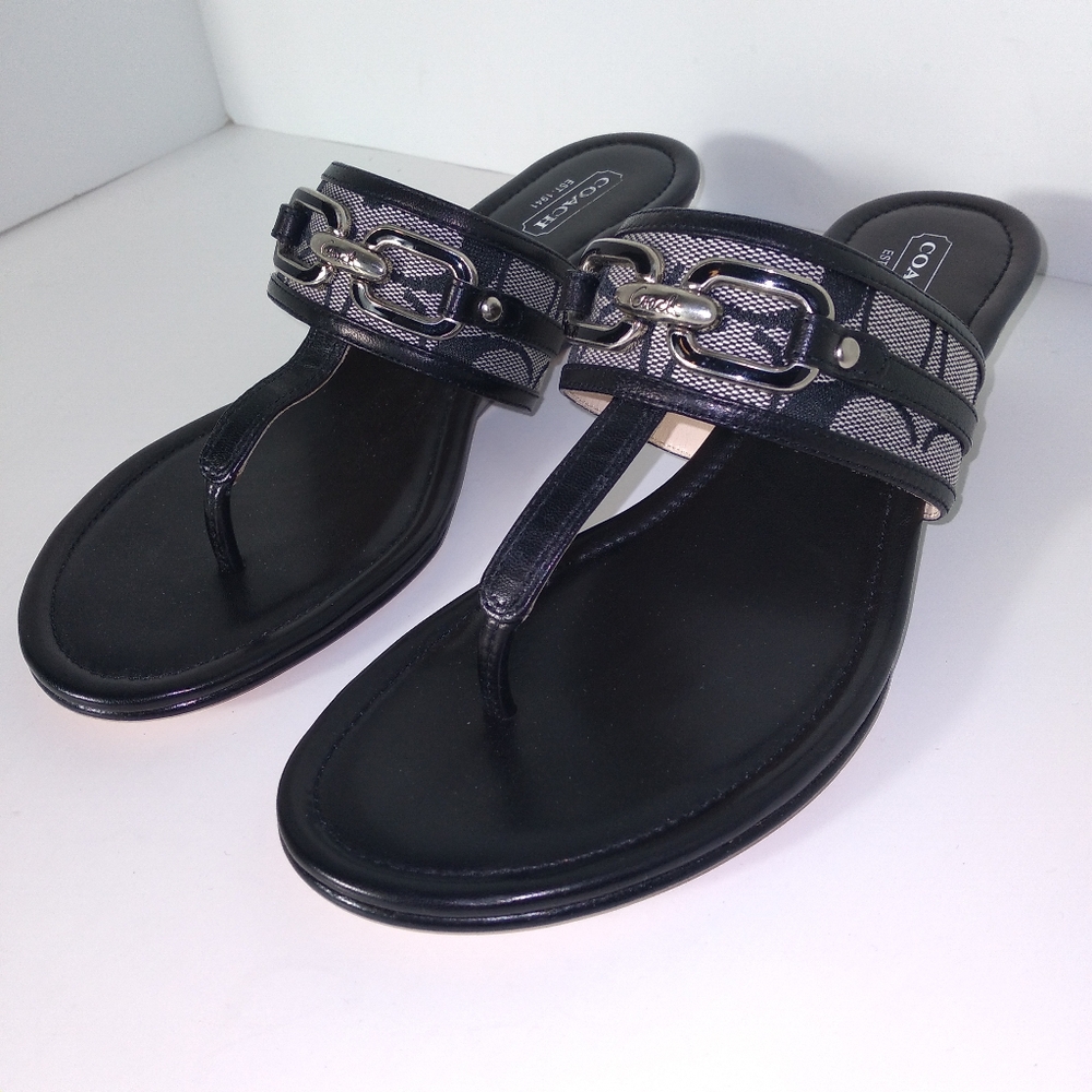 Coach Virginia Black/White/Grey Signature Wedge Sandals Size 8.5 - Picture 5 of 10